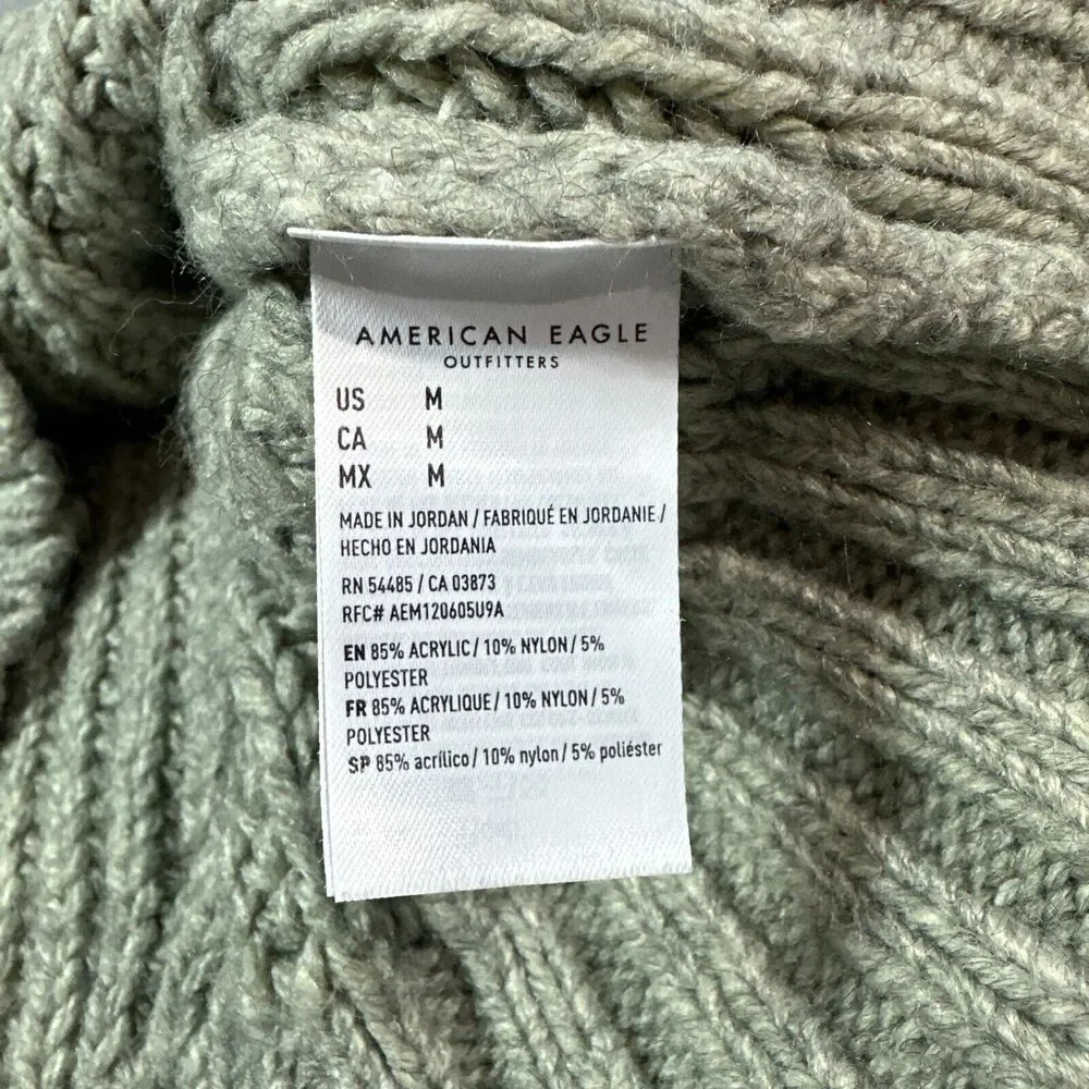 American Eagle Sweater Womens Medium Pullover Green Chunky Knit Boxy Cozy Ribbed